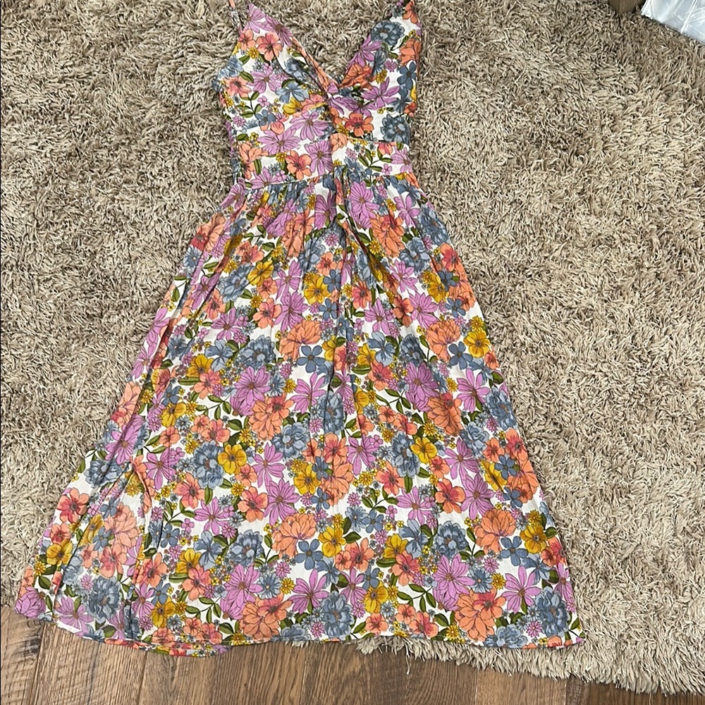 Floral midi Sundress in Pink, Orange & Green